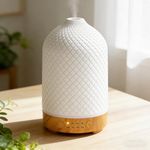Essential Oil Diffuser Electric Aromatherapy Oil Diffuser 200ml Ceramic Aroma Scented Diffusers &Humidifier with Auto Shut Off Ultrasonic Quiet/4 Timing Set/7 LED Lights for Home Office Sleep