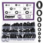 Swpeet 180Pcs 8 Common Sizes Black Rubber Grommet Assortment Kit, Rubber Wire Grommets for Holes, Firewall, Cable, Automotives and Wires Protection, Approx 1/4" 5/16" 3/8" 1/2" 9/16" 5/8" 7/8" 1"