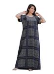 G4Girl Cotton Embroidery Maxi Nighty For Womens/Girls (Z7, Navy)