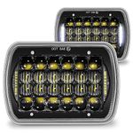 TRUE MODS 7x6 5x7 H6054 LED Headlights Square Sealed Beam for Jeep Wrangler YJ Cherokee XJ Chevy Express Ford Econoline Van GMC Savana Nissan D21 Toyota Pickup Trucks Cars 2B1 Head Lamp Bulbs - BLACK