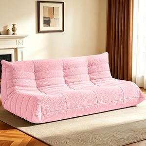HABUTWAY Bean Bag Chairs Fireside Lazy Floor Sofa, Soft Teddy Fleece 3 Seater Sofa with High-Resilience Foam Filling，Beanbag for Living Room, Bedroom, Office (Pink Teddy)
