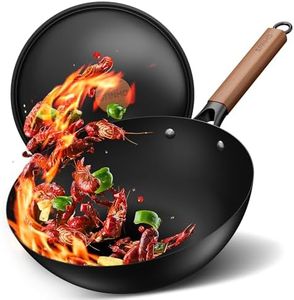 Sanho 30cm Carbon Steel Wok Pan – 3.8L Non-Stick Wok with Lid, No Seasoning & 0 Coating, Fits All Cooktops (Gas, Induction) & Metal Utensils, Healthy Stir Fry Pan