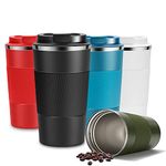 YINJAM Travel Mug Reusable Insulated Coffee Cups Vacuum Insulation Flasks Stainless Steel Thermal Tumbler for Hot Cold Drinks (Black, 510ml)