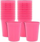 BLUE PANDA 24-Pack 16-Ounce Hot Pink Plastic Stadium Cups, Bulk Reusable Tumblers for All Occasions and Celebrations