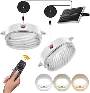 UPONUN Solar Ceiling Lights 2 Pack, Daytime Available 3200K/4000K/6000K Dimmable Solar Shed Lights with On Off Switch & Remote Control 120LED*2 Solar Lights Outdoor & Indoor for Home Barn Garage Shop