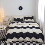 Ruccit Cream White Black Duvet Cover Set Double 100% Cotton Duvet Cover Double Bed 3pcs Geometric Pattern Bedding Set with Zipper Closure Corner Ties-Soft,Durable,Easy Care