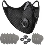 Facemask Loops Painter Face Dust Mask,Reusable Extra with 8 Activated Carbon Filters 2 valves for Woodworking Mowing Grinding (Black M+)