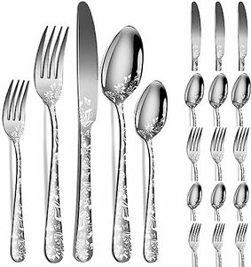 20pcs Silverware Set, Food-Grade Stainless Steel Flatware Set, Kitchen Cutlery Set for Home Office Restaurant Hotel, Mirror Finish, Dishwasher Safe (Pattern Silver 20pcs)