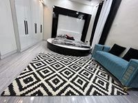 Firoz and Brothers f & b Rugs Hand Made Modern Design with (USA) Exported Collection Carpets for Living Room Size 4 x 6 feet 120 x 180 cm Black White