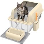 Stainless Steel Cat Litter Box with Lid, XL Large Litter Box for Big Cats, Enclosed Kitty Litter Pan with High Sides, Anti-Leakage&Non-Stick, Easy to Clean, Included Scoop, Aisle and Mat Light Beige