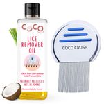 COCO CRUSH Ayurvedic Anti Lice Oil & Comb Set | Kills Lice, Eggs and Nits 100% Naturally In 20mins | Single Wash Treatment, Safe for Kids (50ml + Comb)