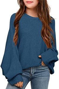 Mafulus Girl's Oversized Crewneck Fall Sweaters Kids Batwing Long Sleeve Slouchy Chunky Cute Pullover Jumper Shirts 5-14T Navy