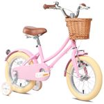 Glerc 12 Inch Kids Girls Bike for 3 4 5 Years Old Little Girls Retro Vintage Style Bicycles with Basket,Stabilisers and Bell,Color Pink