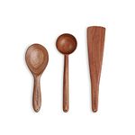 The Indus Valley Neem Wood Ladles - Wooden Flip/Spatula/Ladle For Cooking Dosa/Roti/Chapati | Kitchen Tools | No Harmful Polish | Handmade | Cookware - (Neem Wood, Set Of 3)