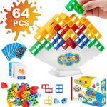 64 Pcs Tetra Tower Balance Stacking Blocks Game – Ultimate Board Game for Kids & Adults, Family Fun, Parties, Travel & Team Building, Enhances Motor & Coordination, Blocks Fidget Toy, Durable & Safe