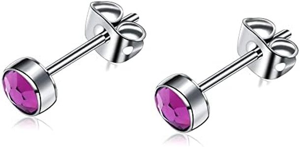 Titanium Amethyst Stud Earrings Hypoallergenic Non-Nickel Dainty Earrings Amethyst S925 Sterling Silver Earrings for Sensitive Ear for Women/Men