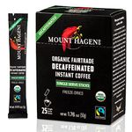 Mount Hagen 25 Count Single Serve Instant Decaf Coffee Packets - 1 Pack | Decaffeinated Organic Medium Roast Arabica Beans | Eco-friendly, Fair-Trade [1 x 25 sticks/1.76oz/50g]