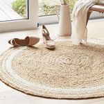 Habere India-All the Cultures Fabricating India Carpet & Rugs for Bedroom | Floor Mat for Living Room | Runner Carpet for Bedroom (Jute + White, Round_5*5 FT)