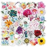 Flower Stickers 50 Pcs, Blooming Flowers Bouquet Waterproof Vinyl Stickers for Water Bottles Laptop Car Bicycle Motorcycle Refrigerator Luggage Cup Computer Skateboard Decals