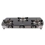 BLOWHOT Jasper 3 Tornado Brass Burner Auto Ignition Gas Stove | Toughened Glass Cooktop - Stainless Steel Frame-ISI certified - 2 Year Warranty By Blowhot on Burner, Gas stove Valve and Glass (Black)