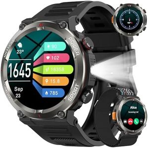 Baolubao Military Smart Watch for Men(Answer/Make Calls),Fitness Watch with 960mAh Battery,Step Counter,LED Flashlight,Compass,Heart Rate,SpO2,Sleep Monitor,IP68 Waterproof smartwatch for iOS Android