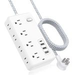 Surge Protector Power Bar - 8 Widely Outlets with 4 USB Ports(1 Typ-C Outlet), Power Strip with 5Ft Braided Extension Cord, Flat Plug, Desktop Charging Station for Home, Office and Dorm Essential