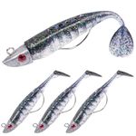 HOTUT 3D Eyes Soft Fishing Lure Paddle Tail Soft Fishing Lures, 3 Pcs Pre-Rigged Soft Fishing Lures, Sharp Single Hook Baits T Tail Artificial Bait Fishing for Sea Fishing Bass Pike Trout Perch