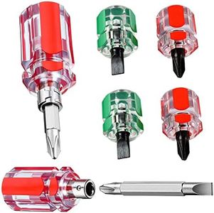 6PCS Mini Stubby Screwdriver Sewing Machine Screwdriver Set, Small Flat Head Screwdriver Short Phillips Screwdriver 2-in-1 Cross-Head Flathead Interchangeable Bit Tool for Dismantle and Repair