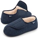 LongBay Women's Diabetic Wide Fit Memory Foam Slippers Comfy Cozy Arthritis Edema House Shoes,Navy blue,6UK