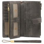 GOIACII Womens Wallets Large Capacity Credit Card Holder Rfid Wallet Women Double Zipper Pocket Leather Bifold Ladies Wristlet Clutch Wallet, A02-Dark Grey, Vintage