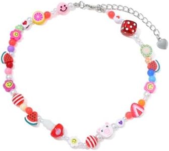 Y2K Necklace for Women Colorful Fruit Pearl Choker Necklace Cute Mushroom Yin Yang Beaded Necklace Handmade Resin Flower Jewelry, Resin, resin