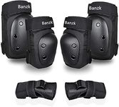 Adult Knee Pads Elbow Pads Wrist Guards for Adult Kids 6 in 1 Protective Gear Set for Skateboarding Biking Roller Skating Cycling Outdoor Sports Black L