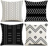 Pillow Covers 18x18 inch Pack of 4 Throw Pillow Covers Linen Cotton Blended Fabric Modern Geometric Patterns Decorative Sofa Square Cushion Cases