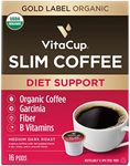 VitaCup Slim Organic Coffee Pods, Diet Support with Ginseng, Garcinia, B Vitamins, Bold Medium Dark Roast, Single Serve Pod, Compatible with Keurig K-Cup Brewers,16 Ct