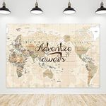 Riyidecor Adventure Awaits Backdrop World map Photography Fabric Polyester Vintage Yellow and Brown 7Wx5H Feet Background Decoration Celebration Props Party Photo Shoot Backdrop