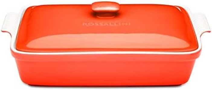ROSSALLINI Stoneware Casserole Dish Bakeware Set with Lid, Covered Rectangular Dinnerware, Extra Large 4.23 Quart, 13 by 9 Inch, Rosso [Red]