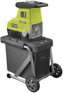 RYOBI - Biotrituradora 220V, 3000W con Ruedas - Ø máx. de Rama 45mm, Inversión de Rotación, Protección Sobrecarga, Bandeja Colectora 200kg/h - Bandeja Recogedora 55L, Pulsador - RSH3045U
