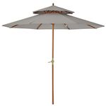 Outsunny 2.7 m Garden Parasol Umbrella, Double Tier Garden Umbrellas Outdoor Sun Umbrella Sunshade Bamboo Ribs, Grey