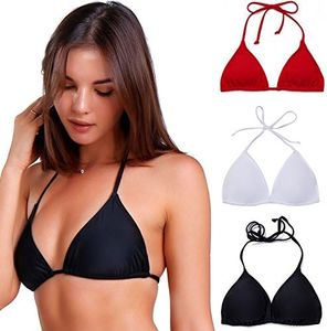 COLO Women Triangle Bikini Top Push up Padded V-Neck, Black(lace Up), Size Small