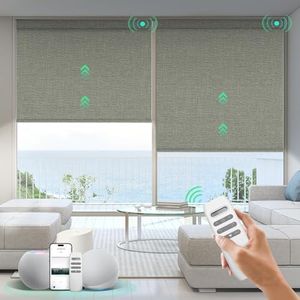 HeyBlinds Motorized Blinds with Remote, 100% Blackout Smart Blinds, Motorized Shades, Automatic Blinds for Windows, Electric Blinds Compatible with Alexa Google and Homekit (Sunbeam-Olive Green BO)