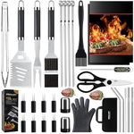 Grilljoy 31PCS BBQ Grill Accessories Set, Heavy Duty BBQ Tools Set for Men & Women Gift, Grill Utensils Kit with Slicone Glove, Grilling Accessories with Storage Bag for Smoker, Camping Barbecue