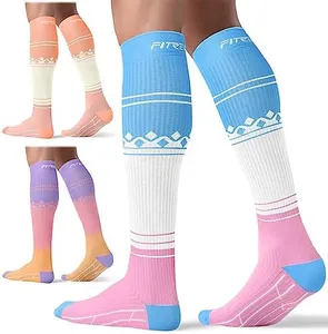 FITRELL 3 Pairs Compression Socks for Women and Men 20-30mmHg- Circulation and Muscle Support Socks for Travel, Running, Nurse, Knee High Socks, Bliss Cream, L/XL