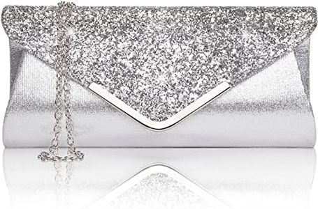 Larcenciel Bolsos para Mujeres, Clutch Bolso de Noche, Bandolera Crossbody (Plata)
