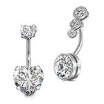 Briana Williams Surgical Steel Belly Bars 14G 10mm Navel Barbell Belly Rings Heart Cubic Zirconia Piercing Jewellery