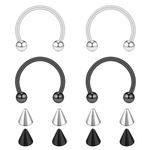 Yolev 4 pcs Septum Piercing Jewellery 16g Silver Septum Ring Horseshoe Stainless Steel Nose Ring Spike Ball Lip Ring for Bottom Lip Tragus Hoop Body Jewellery for Men Women