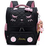 Waterproof Cute Cat School Backpacks for Girls Cute Kids Book Bag Travel Daypack (Small, A-Black)