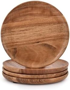 Samhita Acacia Wood Round Dessert Plates Set of 4, Easy Cleaning & Lightweight for Snack, Dessert.(7" x 1")