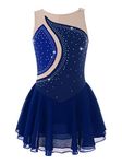 Jowowha Roller Ice Skating Skirt Costume Girls Competition Figure Skating Dress Rhythmic Gymnastics Ballet Dance Leotards Dress Dark Blue 7-8 Years