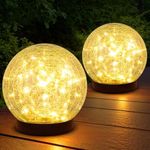 ASOMST 2-Pack Garden Solar Lights Outdoor, Cracked Glass Ball Light Waterproof, Decorative Solar Globe Lights Warm White for Yard Pathway Patio Lawn