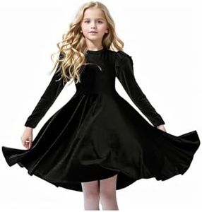 Seiciviy Girls Velvet Dress Ruffled Long Sleeve Casual Spring Fall Dress Princess Christmas Party Winter Outfits Black